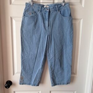 Christopher & Banks Womens Blue‎ Embroidered Sea Turtle Starfish Capri Jeans 10